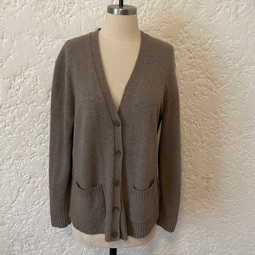 Jenni Kayne Everyday Wool & Cashmere Blend Button Up Cardigan Taupe Womens Small
